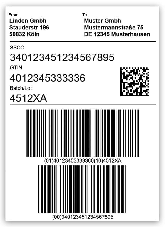 A sample GS1 barcode label